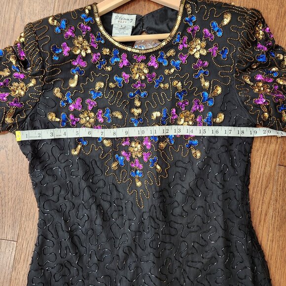 NWOT Vintage Stenay Sheath Silk Short Black Beaded Dress, Size Large Party/Gala - Picture 7 of 15